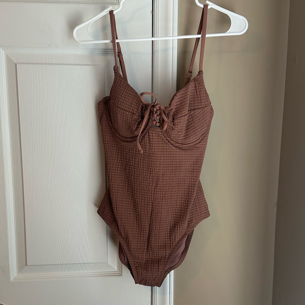 Time and Tru Brown Textured Swimsuit